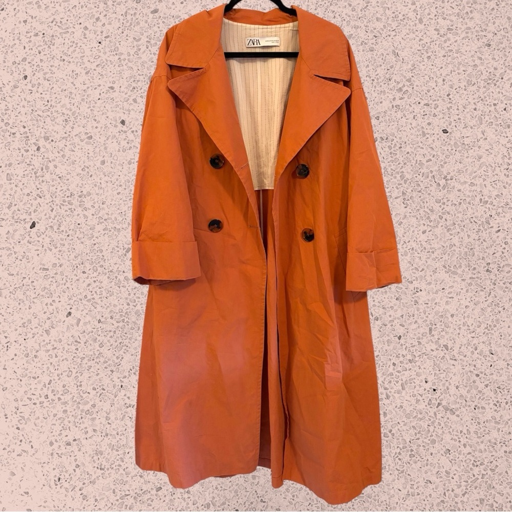 Zara trench coat 100% cotton terracotta colour - Picture 5 of 9
